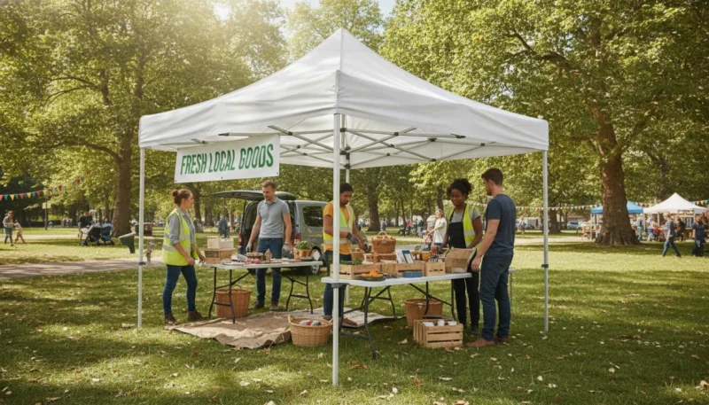 Gazebo pieghevole professionale 3x3 montato in area eventi all'aperto