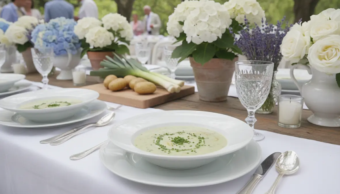 Vichyssoise francese e altre zuppe fredde estive servite all'aperto