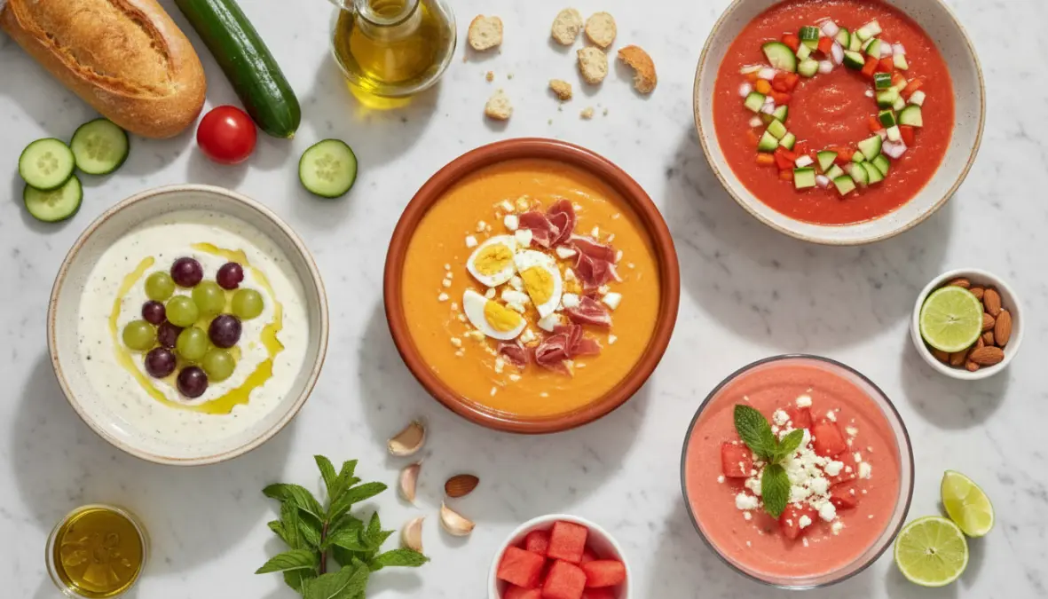 Assortimento di zuppe fredde ricette dal mondo per l'estate