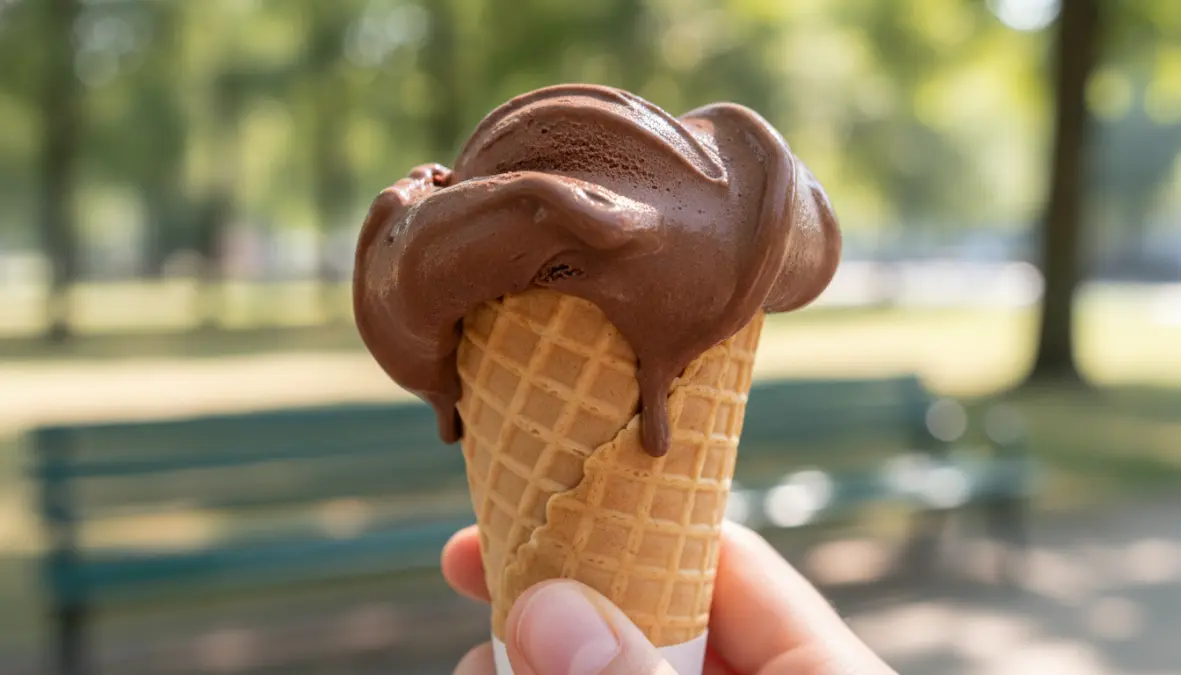 Gelato al cioccolato cremoso fatto in casa servito in cono