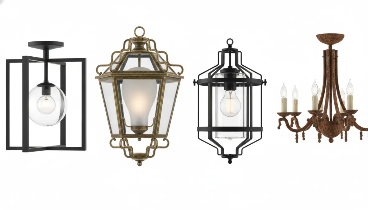 Diverse tipologie di lampadari da giardino con stili classici e moderni