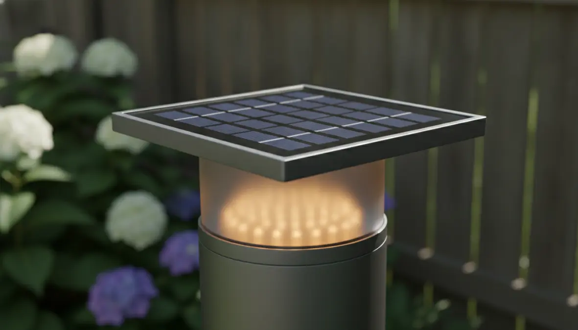 Pannello fotovoltaico di lampada solare da giardino con LED illuminato