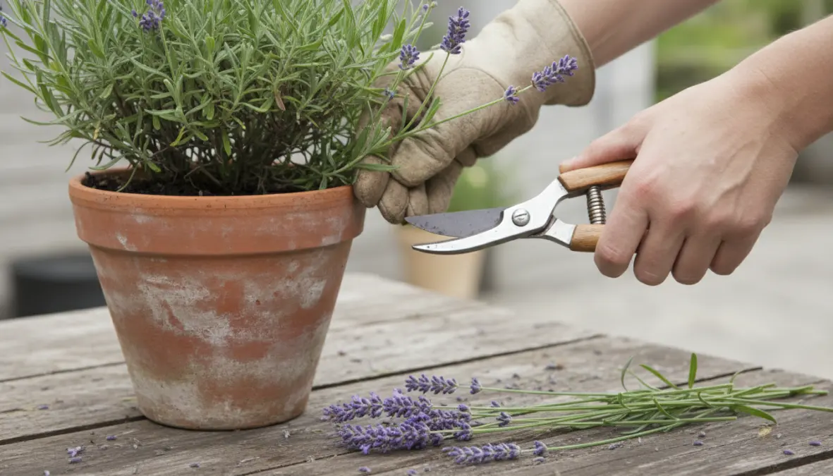 Potatura della lavanda coltivata in vaso per mantenere forma compatta e fioritura