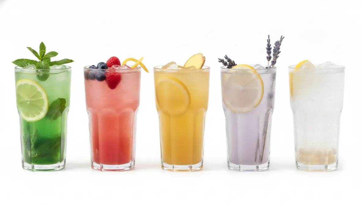 Cinque varianti creative di limonata estiva fresca con ingredienti naturali