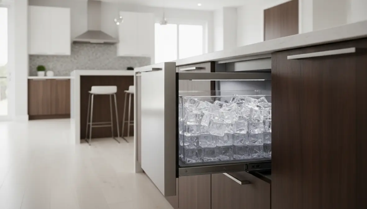 Macchina ghiaccio da incasso sottopiano installata in cucina moderna