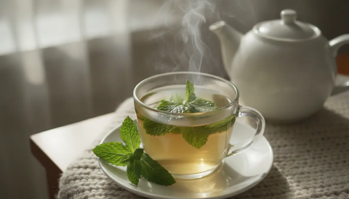 Tisana alla menta calda con foglie fresche e proprietà benefiche