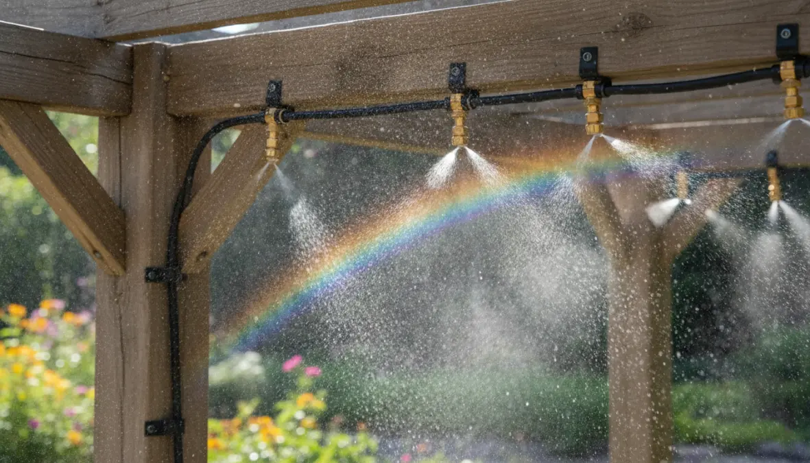 Ugelli nebulizzazione ad alta pressione installati su impianto per terrazzo