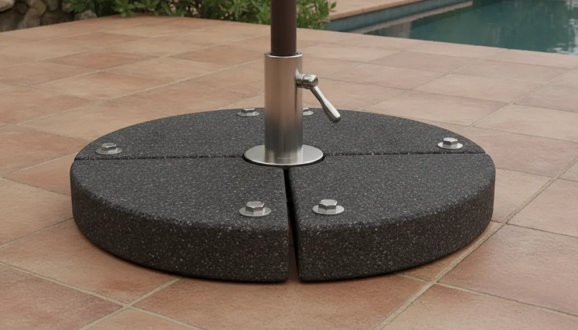 Base zavorrabile robusta per ombrellone da giardino con sistema di ancoraggio resistente al vento