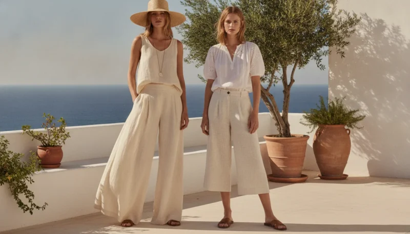 Pantaloni palazzo estivi eleganti in tessuto leggero per outfit freschi e raffinati