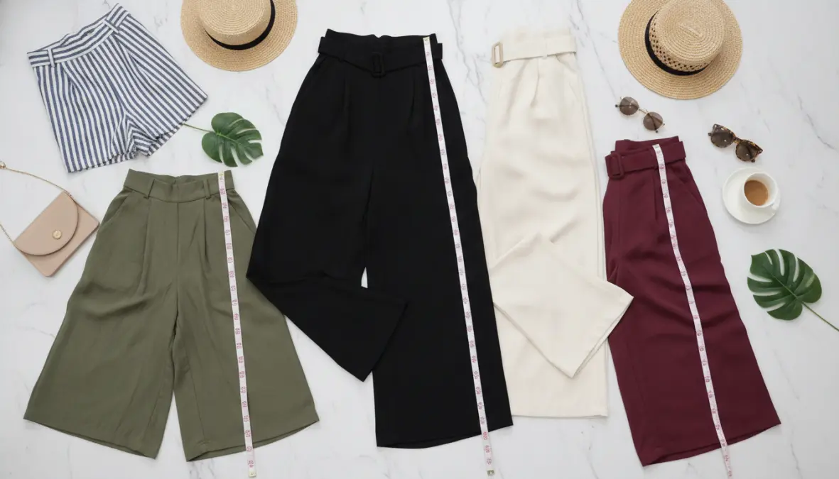 Modelli e lunghezze diverse di pantaloni palazzo donna e culottes eleganti