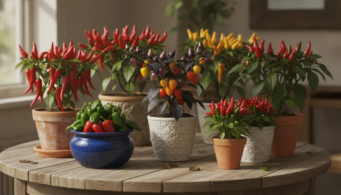 Varietà di peperoncini da vaso ornamentali e piccanti con frutti colorati