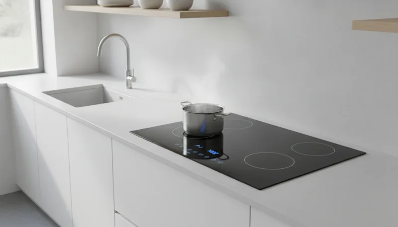 Piastra elettrica da tavolo moderna con display digitale su piano cucina