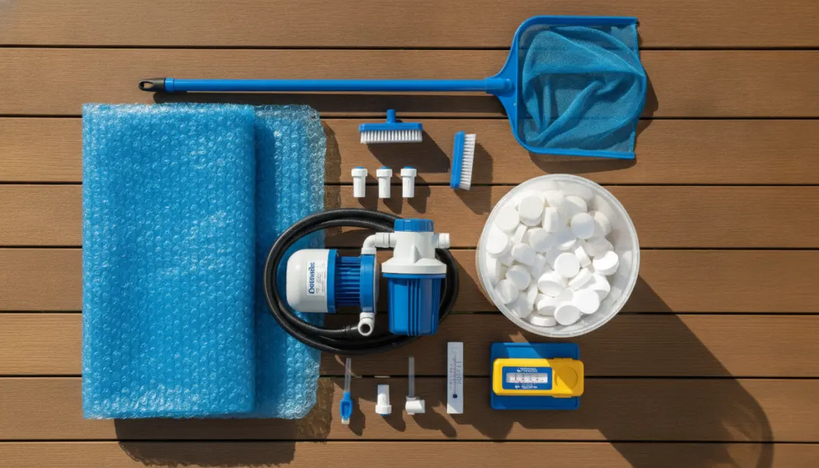 Accessori essenziali per piscina fuori terra: pompa filtro, cloro e strumenti di manutenzione