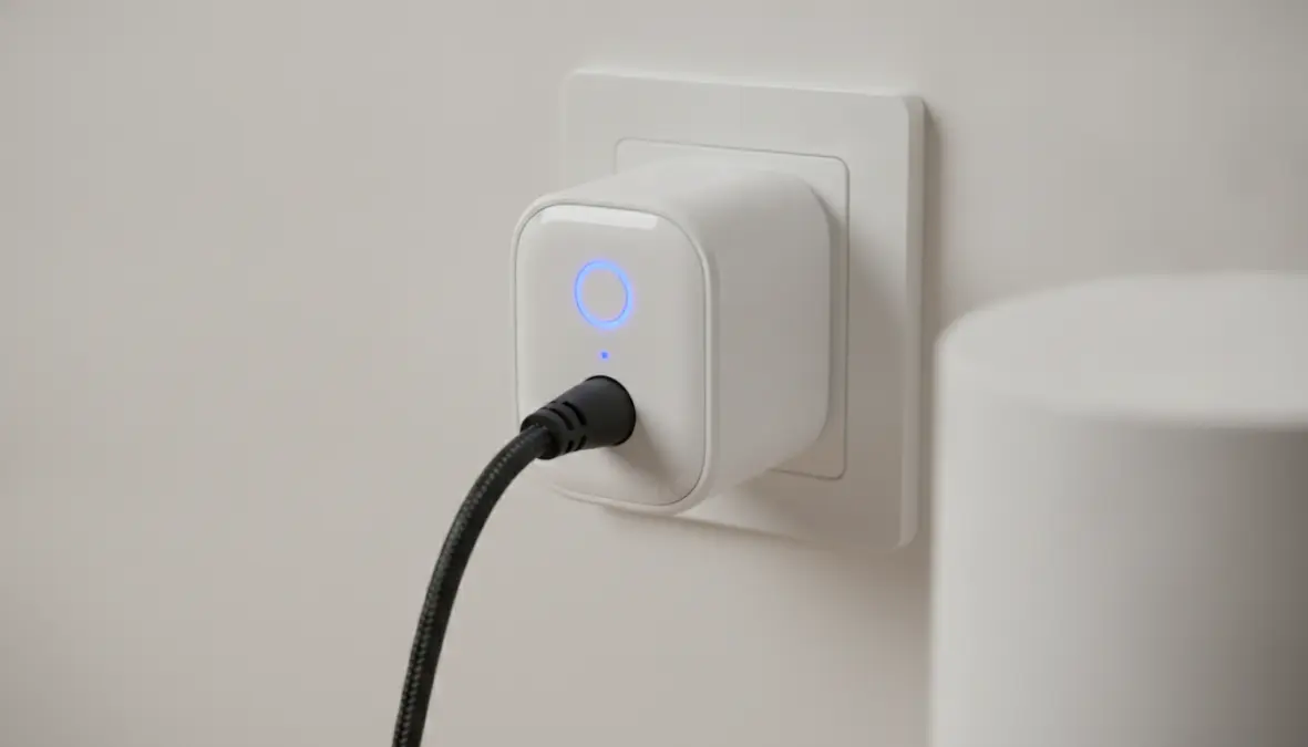 Dettaglio presa smart WiFi con indicatore LED e design compatto