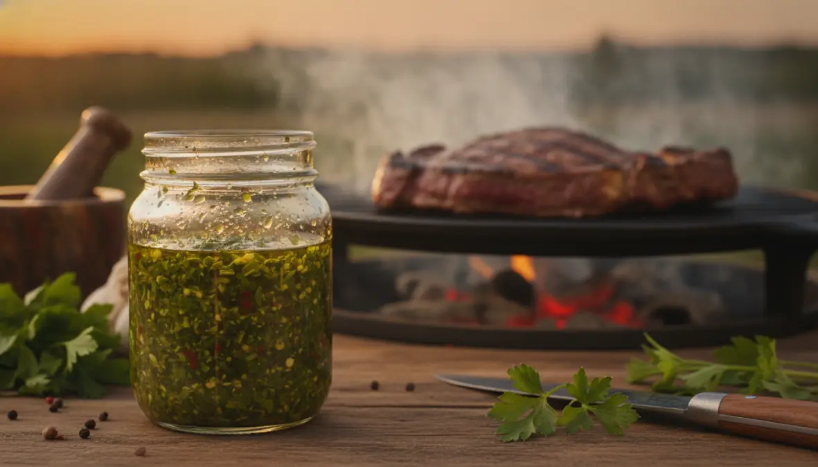 Chimichurri argentino originale con prezzemolo e origano per asado e carne alla griglia