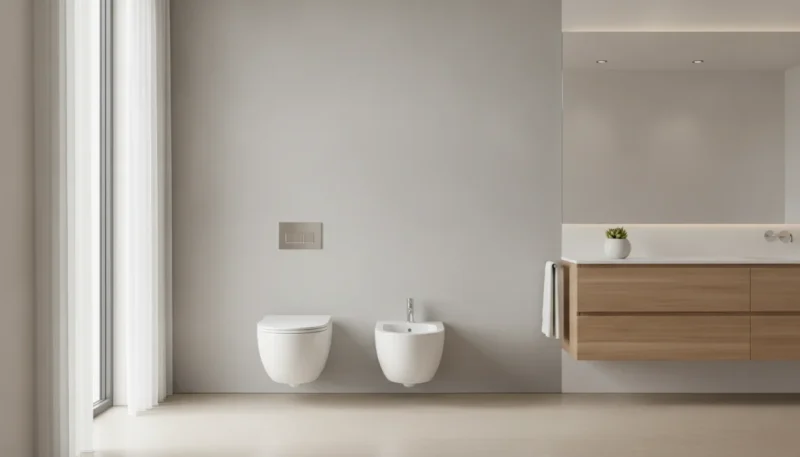 Bagno moderno con sanitari sospesi a parete dal design minimalista