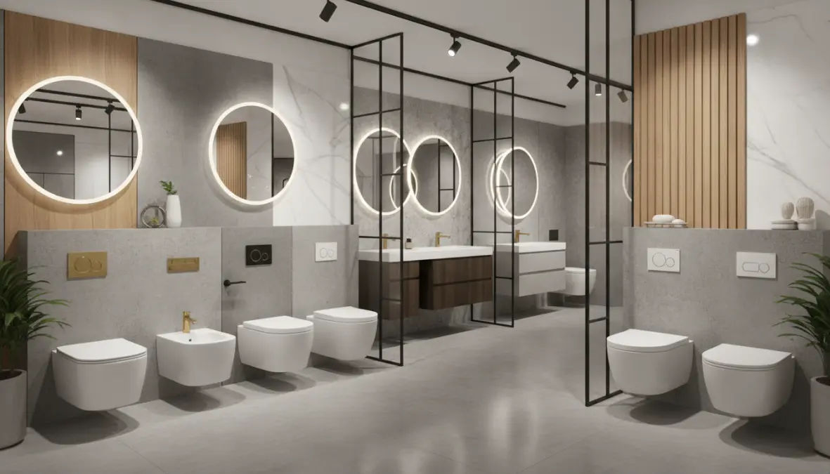 Diverse tipologie e modelli di sanitari sospesi per bagno contemporaneo