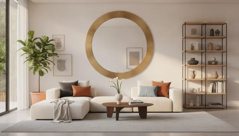 Specchi decorativi moderni in soggiorno che amplificano la luce naturale