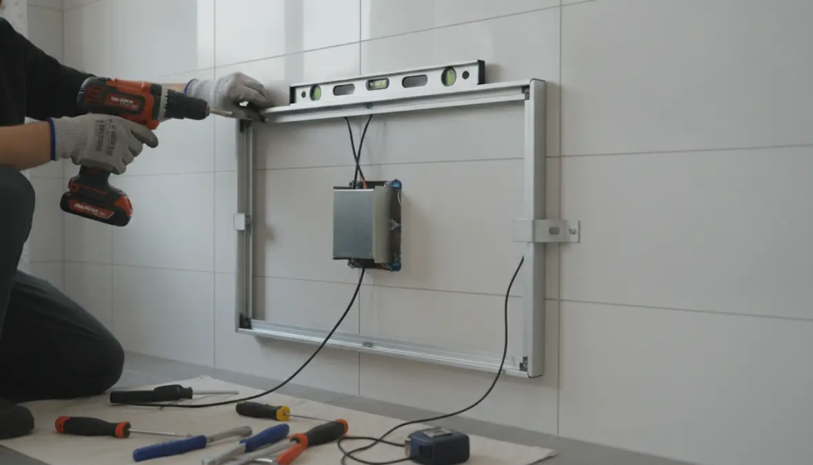Installazione specchio bagno con luce integrata e trasformatore led a parete