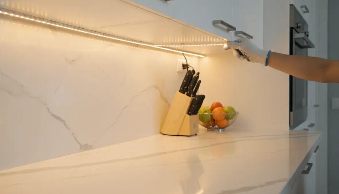 Installazione strisce LED sotto pensili cucina per illuminazione funzionale piano lavoro