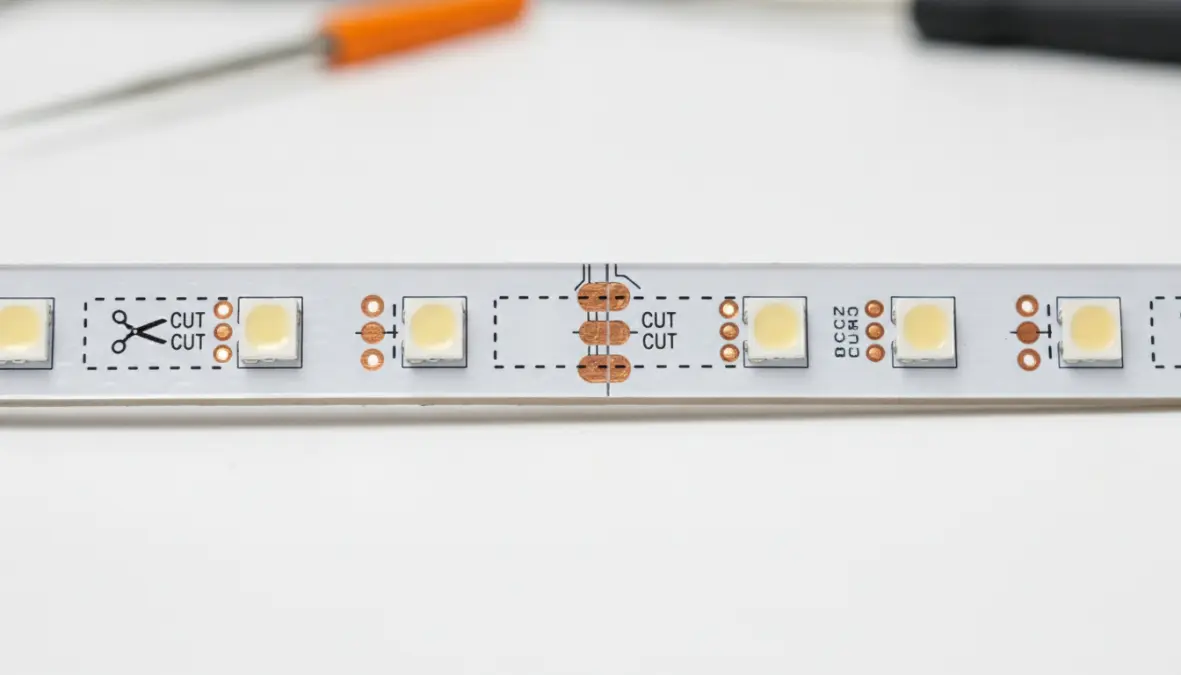 Guida pratica come tagliare strisce LED nei punti contrassegnati con accessori installazione