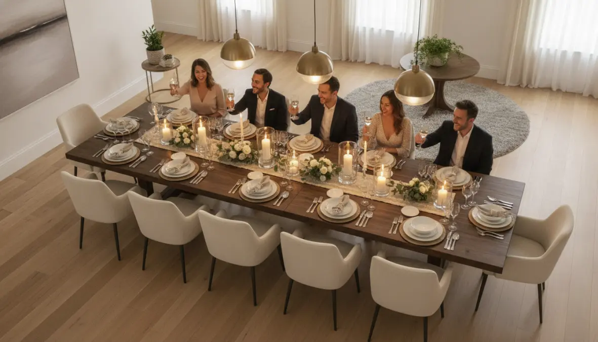 Tavolo allungabile in legno esteso fino a 12 persone con sedie coordinate