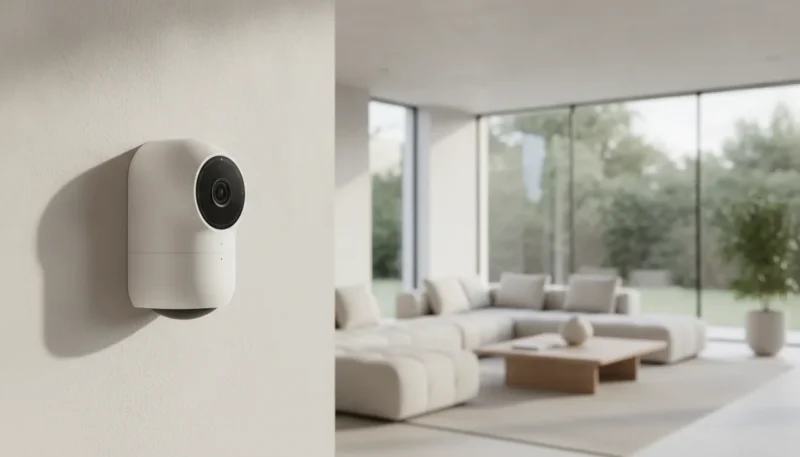 Telecamera WiFi moderna installata in casa per videosorveglianza domestica