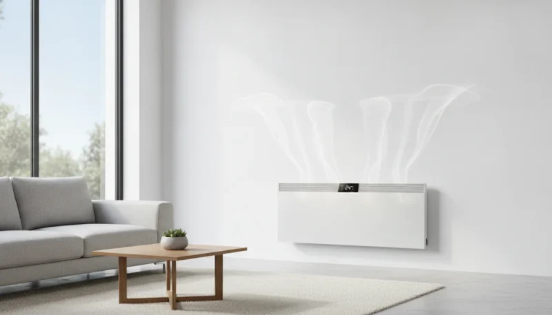 Termoconvettore elettrico moderno installato a parete per riscaldamento ambiente domestico