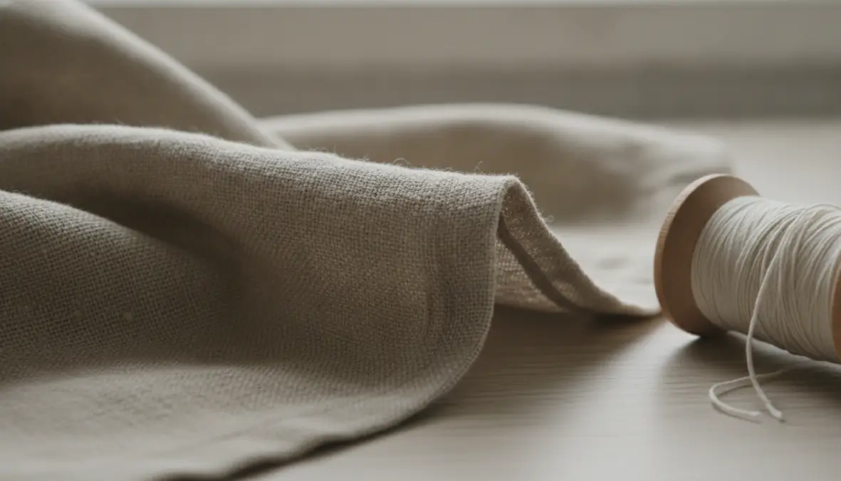 Dettaglio tessuto lino naturale per arredamento estivo casa con texture caratteristica
