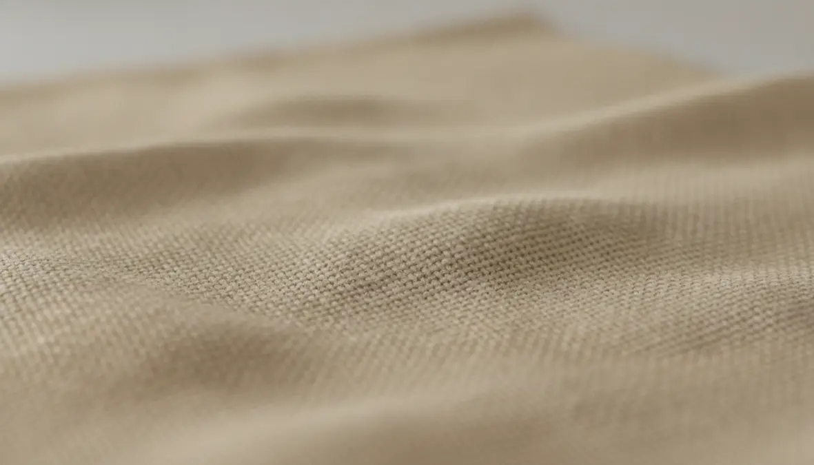 Dettaglio della texture del tessuto di lino naturale che mostra la trama caratteristica delle fibre