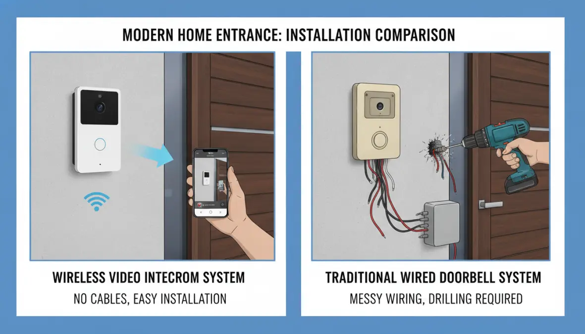 Confronto installazione videocitofono WiFi senza fili e citofono tradizionale cablato