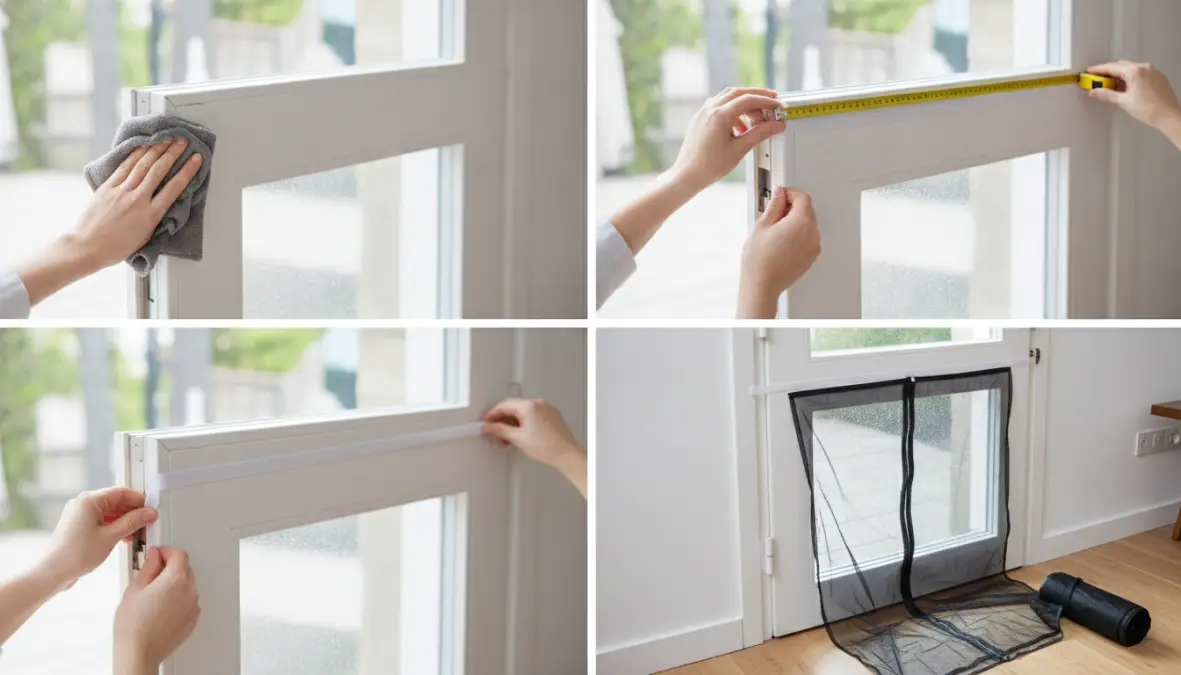 Installazione fai-da-te di zanzariera magnetica con applicazione velcro adesivo sul telaio porta