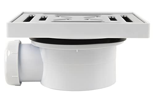 Cofan Piletta di scarico con sifone | Per piatto doccia a filo pavimento | Dimensioni: 146 x 146 mm | Uscita da &Oslash;40 mm | Guarnizione conica riduttrice da &Oslash;32 mm