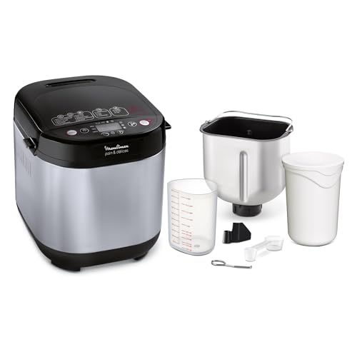 Moulinex OW240E Pain & D&eacute;lices Macchina del Pane in Acciaio Inox con Funzione Yogurt e 20 Programmi Automatici (3 Senza Glutine) per Pizza, Pasta, Dolci, Marmellate e Cereali, 20W, Nero