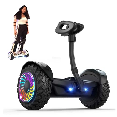 Hoverboard Da 10" Per Tutti I Terreni, Scooter Elettrico Intelligente Con Manubrio, App, 6-15 Km/H, Con Luci a LED E Doppi Motori, Portata 120 Kg Black