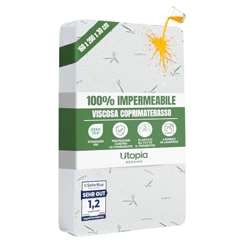 Utopia Bedding Coprimaterasso Matrimoniale Impermeabile 160 x 200 x 30 cm, Certificato OEKO-TEX, Proteggi Materasso, Traspirante, Lavabile, Stile Montato Tutto Intorno Elastico