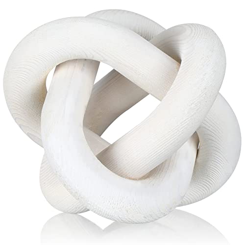 Yalikop Tavolino da caff&egrave; in Legno Intagliato a Mano con Catena a 3 Nodi, Moderno, Stile Boh&eacute;mien, Rustico, Oggetti Decorativi per casa, Soggiorno, Camera da Letto (Bianco)