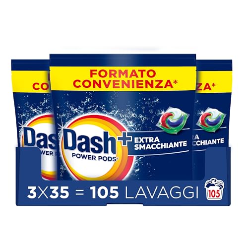 Dash Power Pods Detersivo Lavatrice In Capsule Extra Smacchiante, 105 Lavaggi (3x35), Rimuove anche le macchie secche da 7 giorni, per una pulizia impeccabile