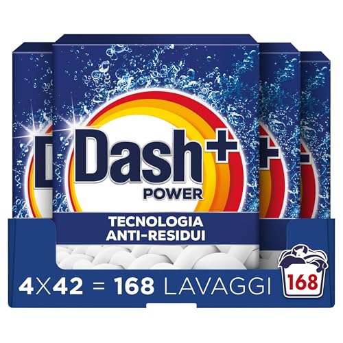 Dash Detersivo Lavatrice In Polvere, 168 Lavaggi (4x42), Tecnologia Anti Residui, Rimuove le macchie, efficace anche a freddo e in cicli brevi